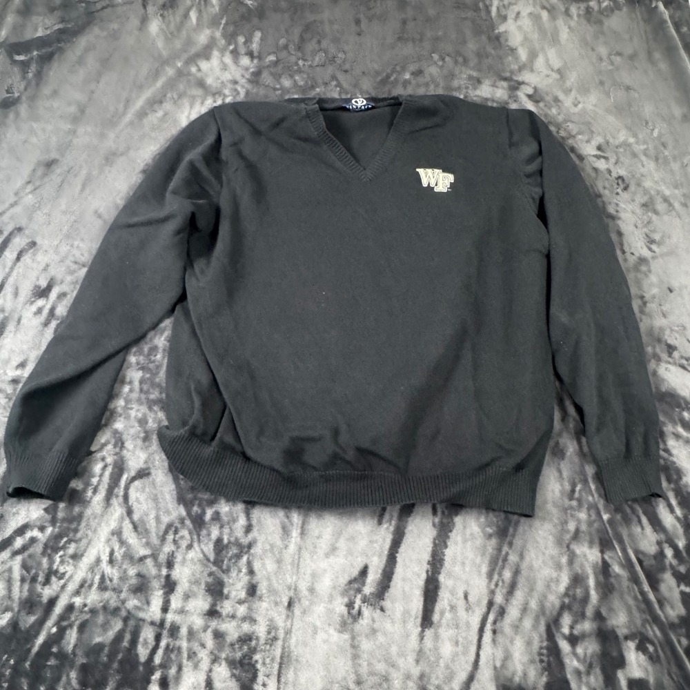 Vantage V-Neck Sweater Mens XL Black Wake Forest University WF Logo Knit